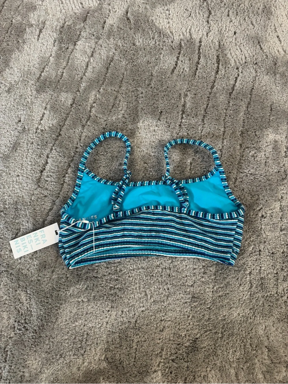 Frankie’s Bikinis Blue & White Stripe Bay View Terry Bikini Top